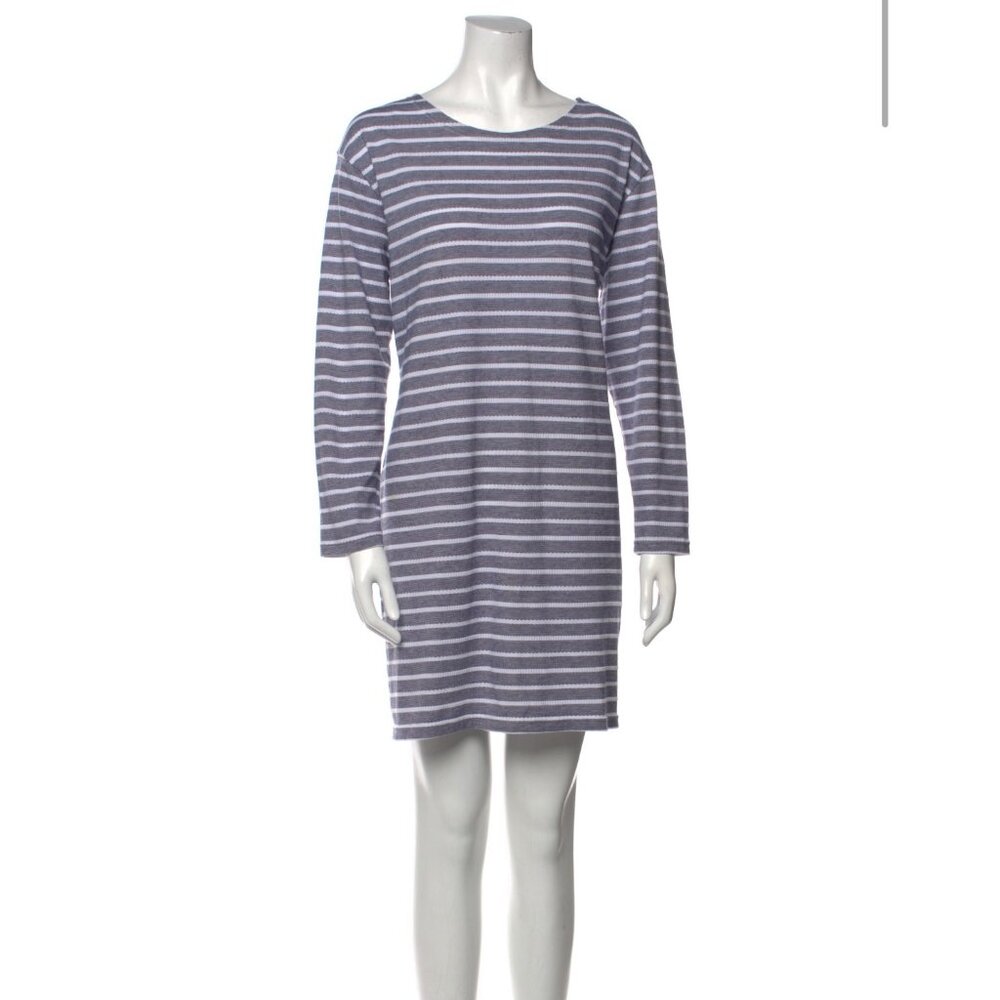 Sail to Sable Shift Dress Striped Grey White Gold Zipper L Preppy Coastal